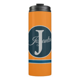 Benutzerdefiniertes orange graues blaues Monogramm Thermosbecher
