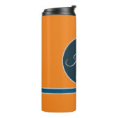 Benutzerdefiniertes orange graues blaues Monogramm Thermosbecher (Nach links gedreht)