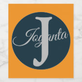 Benutzerdefiniertes orange graues blaues Monogramm Weinetikett (Einzelnes Label)