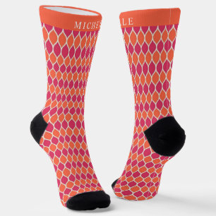 Benutzerdefiniertes Orange Pink Weiß Geometrisches Socken