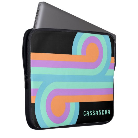 Benutzerdefiniertes Orange Türkis Lila Retro-Muste Laptopschutzhülle (Vorne Rechts)