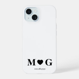 Benutzerdefiniertes Paarmarken-Herzmonogramm iPhone 15 Hülle