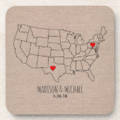 Benutzerdefiniertes Pärchen USA Staat Kartennamen Getränkeuntersetzer (Vorderseite)