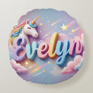 Benutzerdefiniertes Pastell-Einhorn-Namen-Kissen Rundes Kissen