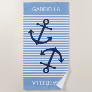Benutzerdefiniertes Pastellblau, weißes Preppy-Str Strandtuch