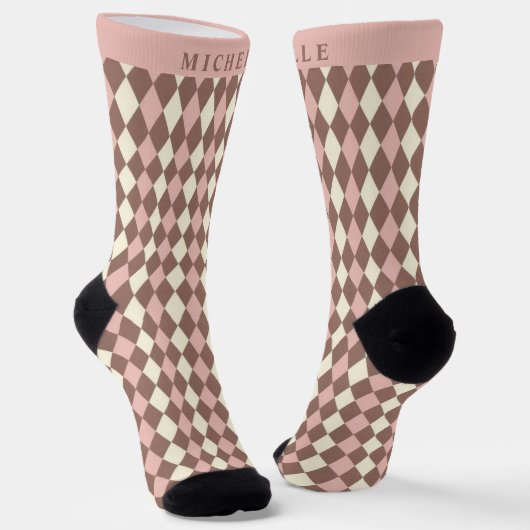 Benutzerdefiniertes Pastellrosa Gelbbraune Raute M Socken (Gewinkelt)