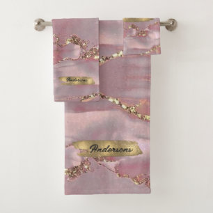 Benutzerdefiniertes Pink Gold White Diamant Glitte Badhandtuch Set