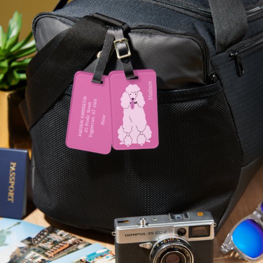 Benutzerdefiniertes Pink-Poodle Gepäckanhänger (Vorderseite & Rückseite)