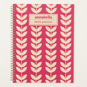 Benutzerdefiniertes Pink Retro Vibe Blattmuster Mo Planer