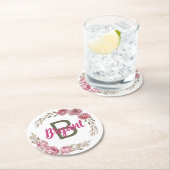 Benutzerdefiniertes Pink.Rose Monogram-Design Runder Pappuntersetzer (Vor Ort)