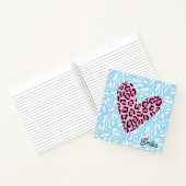 Benutzerdefiniertes Pinky Leopard Herz Blau Chic v Notizblock (Innenseite)