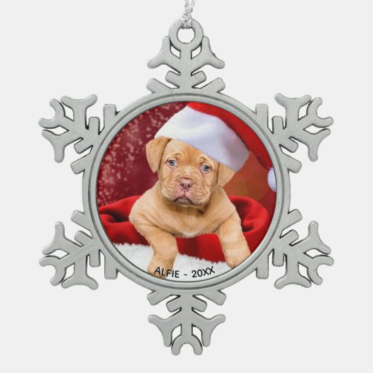 Benutzerdefiniertes Pitbull Puppy-Dog-Foto Schneeflocken Zinn-Ornament (Vorderseite)