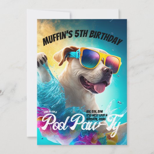 Benutzerdefiniertes Pool Paw-Ty-Dog-Party Einladung (Vorderseite)