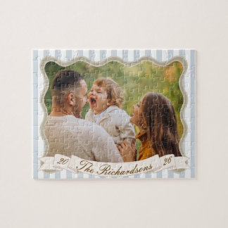 Benutzerdefiniertes Preppy Blau Gestreiftes Famili Puzzle