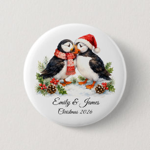 Benutzerdefiniertes Puffin-Paar Süßes Weihnachten  Button