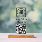 Benutzerdefiniertes QR-Code Check-In Logo Schwarze Acrylschild (Neutral)
