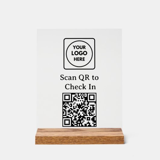 Benutzerdefiniertes QR-Code Check-In Logo Schwarze Acrylschild (Vorderseite)