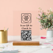 Benutzerdefiniertes QR-Code Check-In Logo Schwarze Acrylschild (Hochzeit)