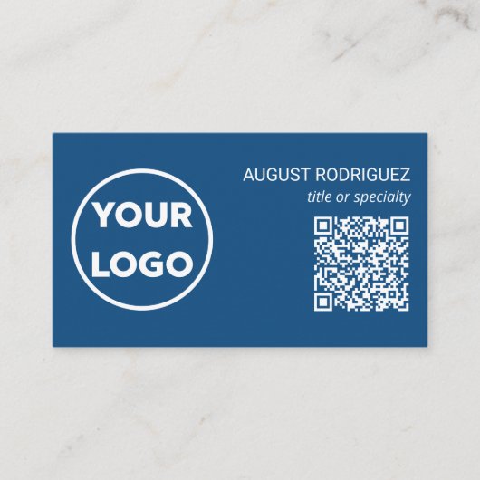 Benutzerdefiniertes QR-Code-Firmenlogo Modern blau Visitenkarte (Vorderseite)