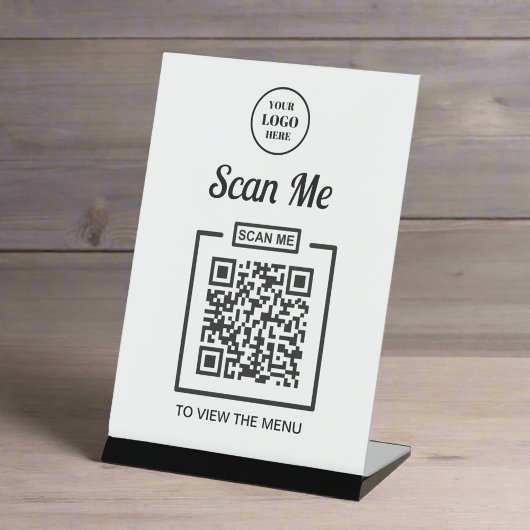 Benutzerdefiniertes QR-Code Firmenlogo Schwarz/Wei Sockelschild