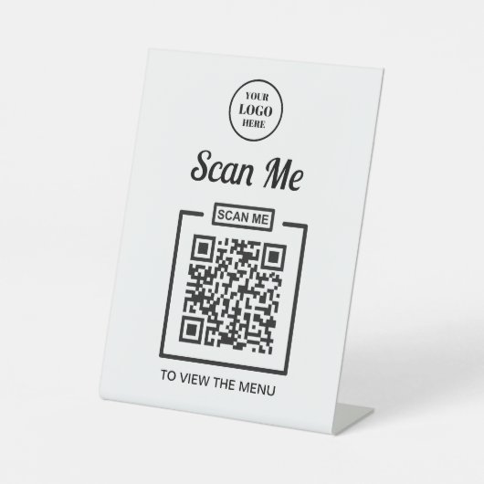 Benutzerdefiniertes QR-Code Firmenlogo Schwarz/Wei Sockelschild (Vorderseite)