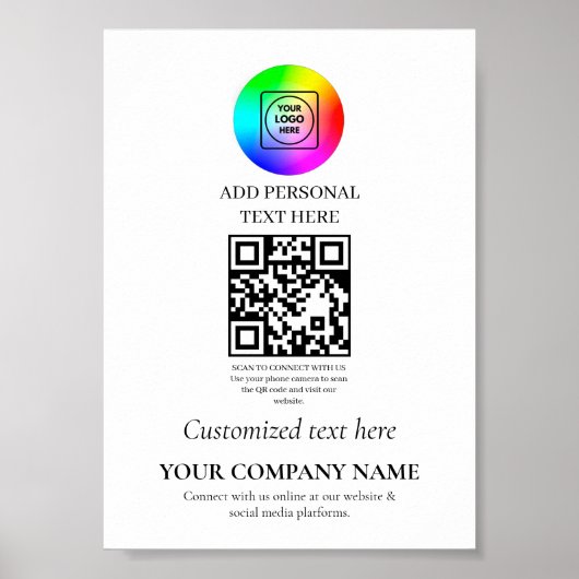 Benutzerdefiniertes QR-Code-Geschäft Minimal Weiß Poster (Vorne)