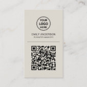 Benutzerdefiniertes QR-Code-Logo Minimal Beige Visitenkarte (Vorderseite)