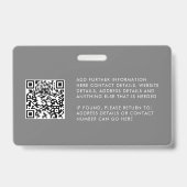 Benutzerdefiniertes QR-Foto Logo Grau Mitarbeiter- Ausweis (Rückseite)
