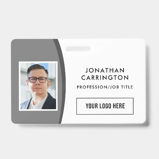 Benutzerdefiniertes QR-Foto Logo Grau Mitarbeiter- Ausweis (Vorderseite)