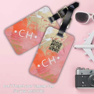Benutzerdefiniertes QR-Monogramm Modern rosa Gold Gepäckanhänger