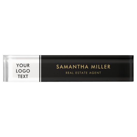 Benutzerdefiniertes Real Anwesen Logo Weiß und Sch Namensplakette (Vorderseite)