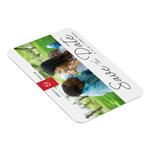 Benutzerdefiniertes Red Chic Foto Sofort Verlobtes Magnet (Rechte Seite)