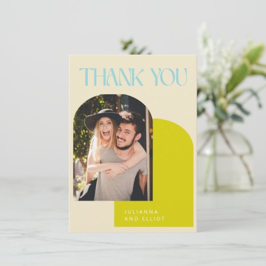 Benutzerdefiniertes Retro-Limones Chartreuse-Foto Dankeskarte (Stehend Vorderseite)