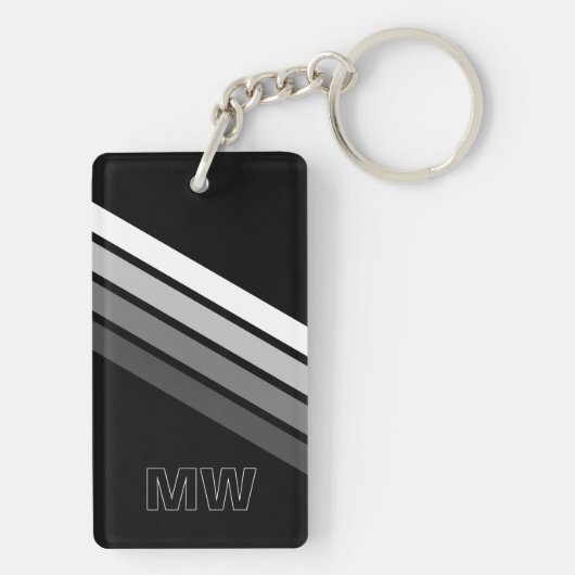 Benutzerdefiniertes Retro Schwarz Weiße Streifen A Schlüsselanhänger (Rückseite)
