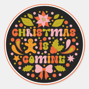 Benutzerdefiniertes Retro- "Weihnachten kommt" Bun Runder Aufkleber