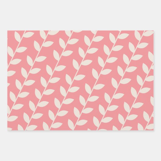 Benutzerdefiniertes rosa 70er Retro Leaf Muster Geschenkpapier Set (Vorderseite 2)