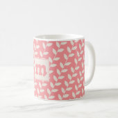 Benutzerdefiniertes rosa 70er Retro-Leaf-Muster Mo Kaffeetasse (VorderseiteRechts)