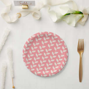 Benutzerdefiniertes rosa 70er Retro Leaf Muster Pappteller
