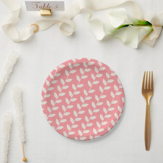 Benutzerdefiniertes rosa 70er Retro Leaf Muster Pappteller (Hochzeit)