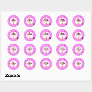 Benutzerdefiniertes Rosa Alles Gute zum Geburtstag Runder Aufkleber