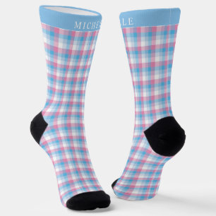 Benutzerdefiniertes Rosa Blau Weiß Kariertes Muste Socken