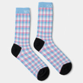 Benutzerdefiniertes rosa Blau Weißes Prüfmuster Socken (Rechts)