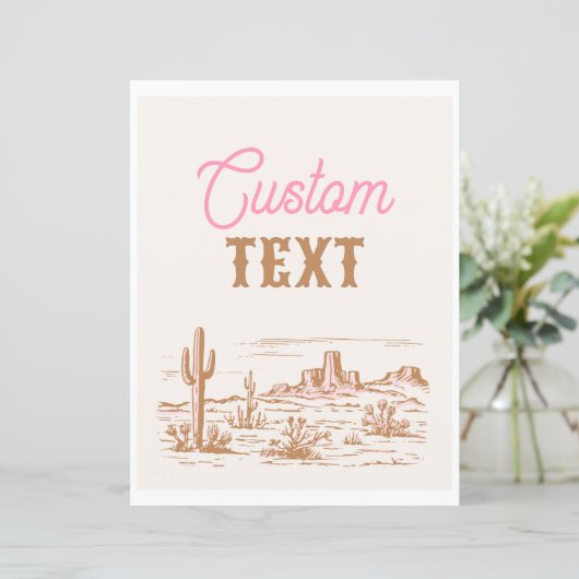 Benutzerdefiniertes rosa Cowgirl-Party-Zeichen (Stehend Vorderseite)