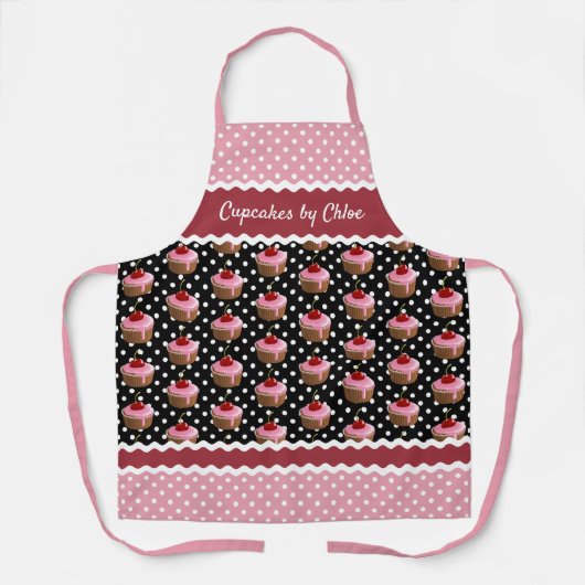 Benutzerdefiniertes rosa Cupcakes Punkt Muster auf Schürze (Vorderseite)
