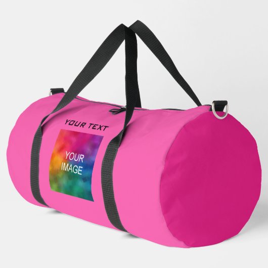 Benutzerdefiniertes rosa Foto Text Moderne Vorlage Duffle Bag (Linke Ecke)