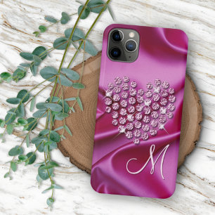 Benutzerdefiniertes Rosa funkelndes Diamanten-Herz iPhone 16 Pro Max Hülle