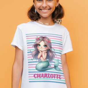 Benutzerdefiniertes rosa Meerjungfrau gestreiftes T-Shirt