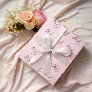 Benutzerdefiniertes Rosa Mr und Mrs Skript Geschenkpapier