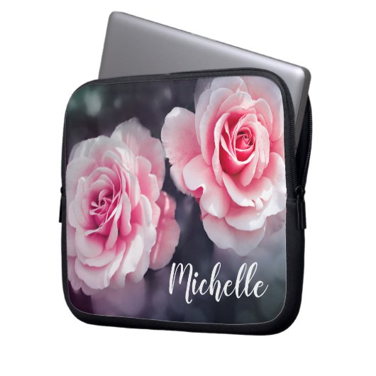 Benutzerdefiniertes rosa Rosen-Foto Laptopschutzhülle (Vorderseite Links)