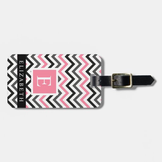Benutzerdefiniertes rosa Schwarz Zickzack Muster Gepäckanhänger (Vorderseite horizontal)